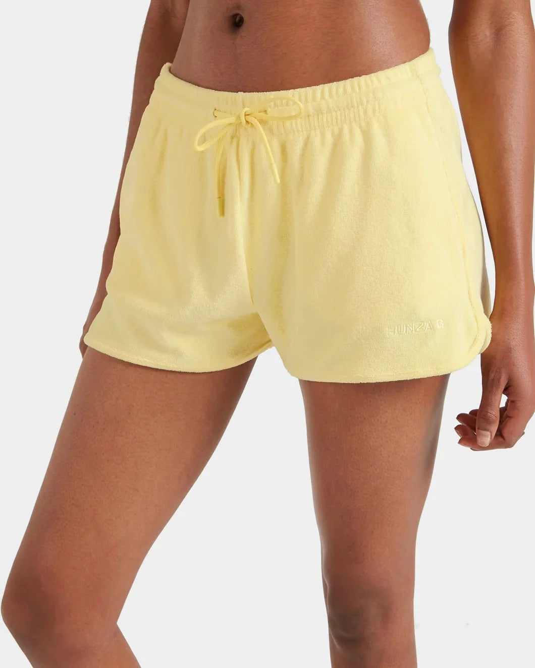 HUNZA G Terry Towelling Shorts Butter on figure front 1