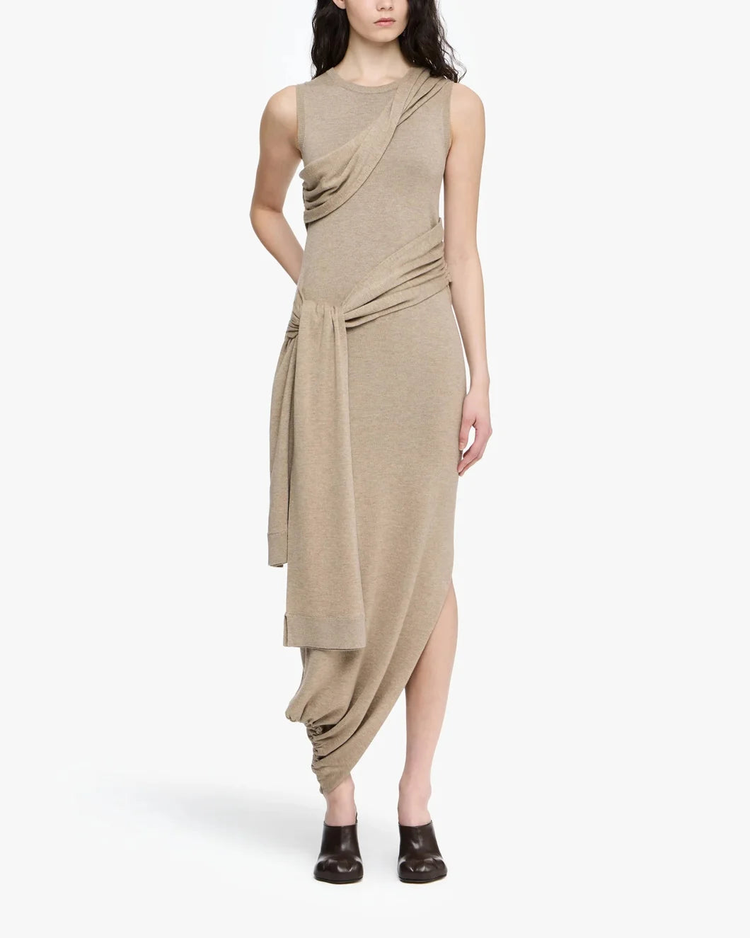 jw anderson Tie Detail Sleeveless Dress sandstone tan front