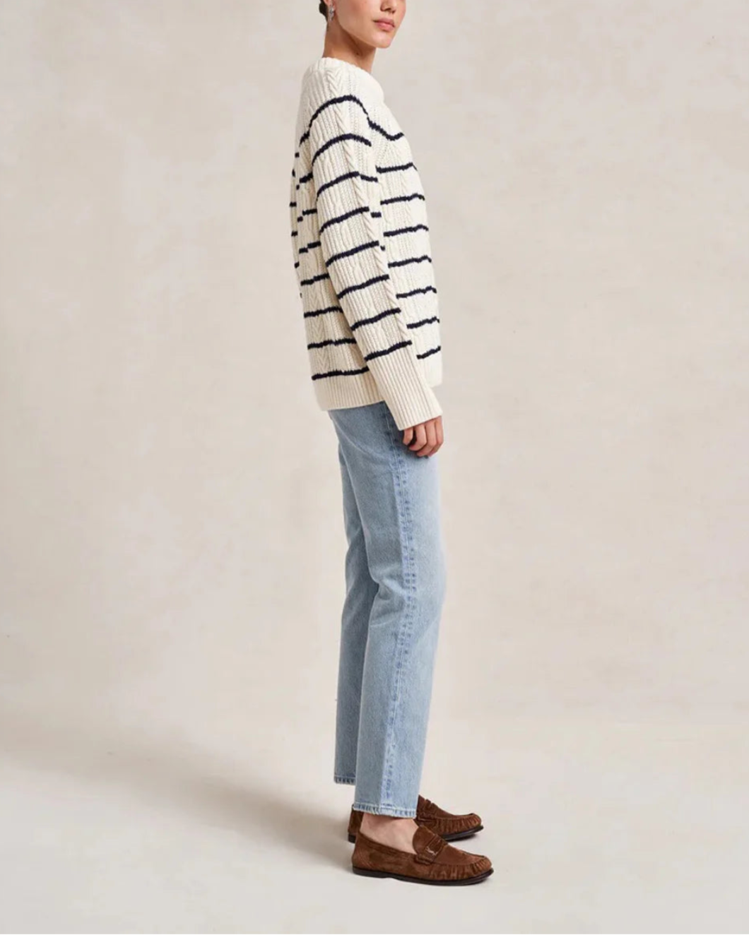 LA LIGNE Angus Sweater Cream/Navy on figure side