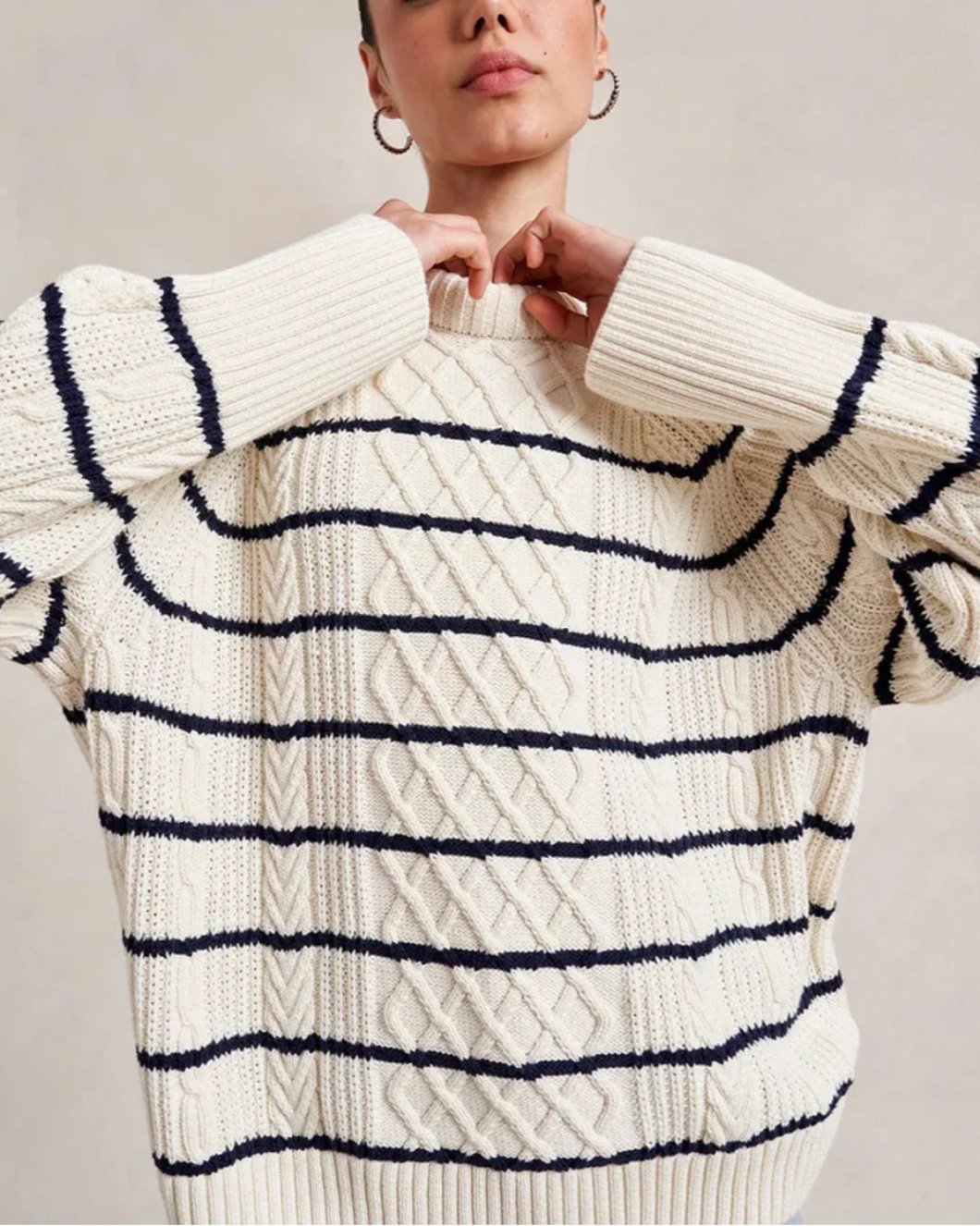 LA LIGNE Angus Sweater Cream/Navy on figure front