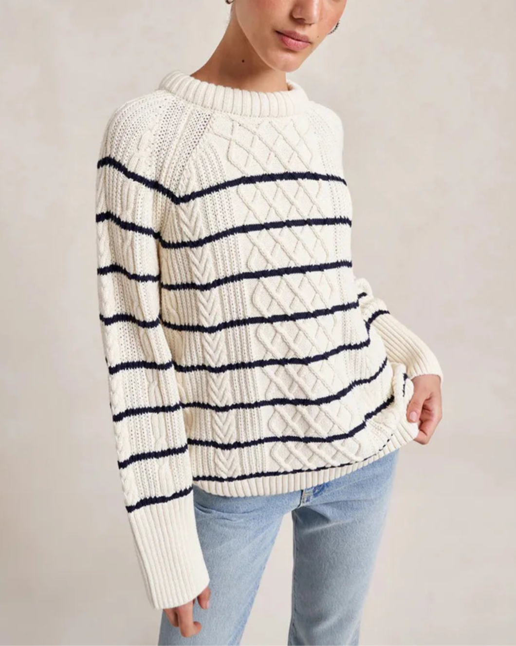 LA LIGNE Angus Sweater Cream/Navy on figure front