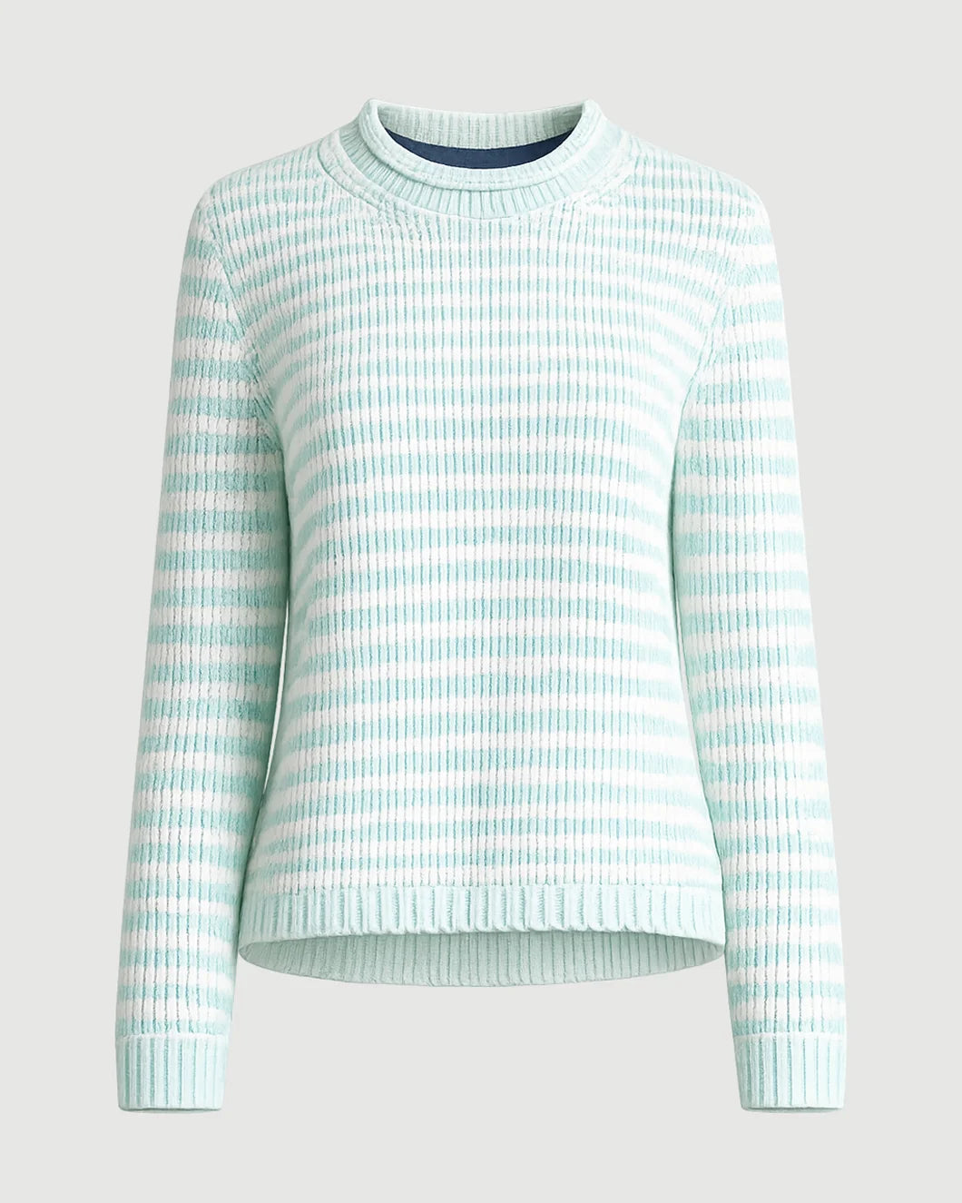LA LIGNE Fine Stripe Mini Marina Sweater Aqua/Ivory isolated