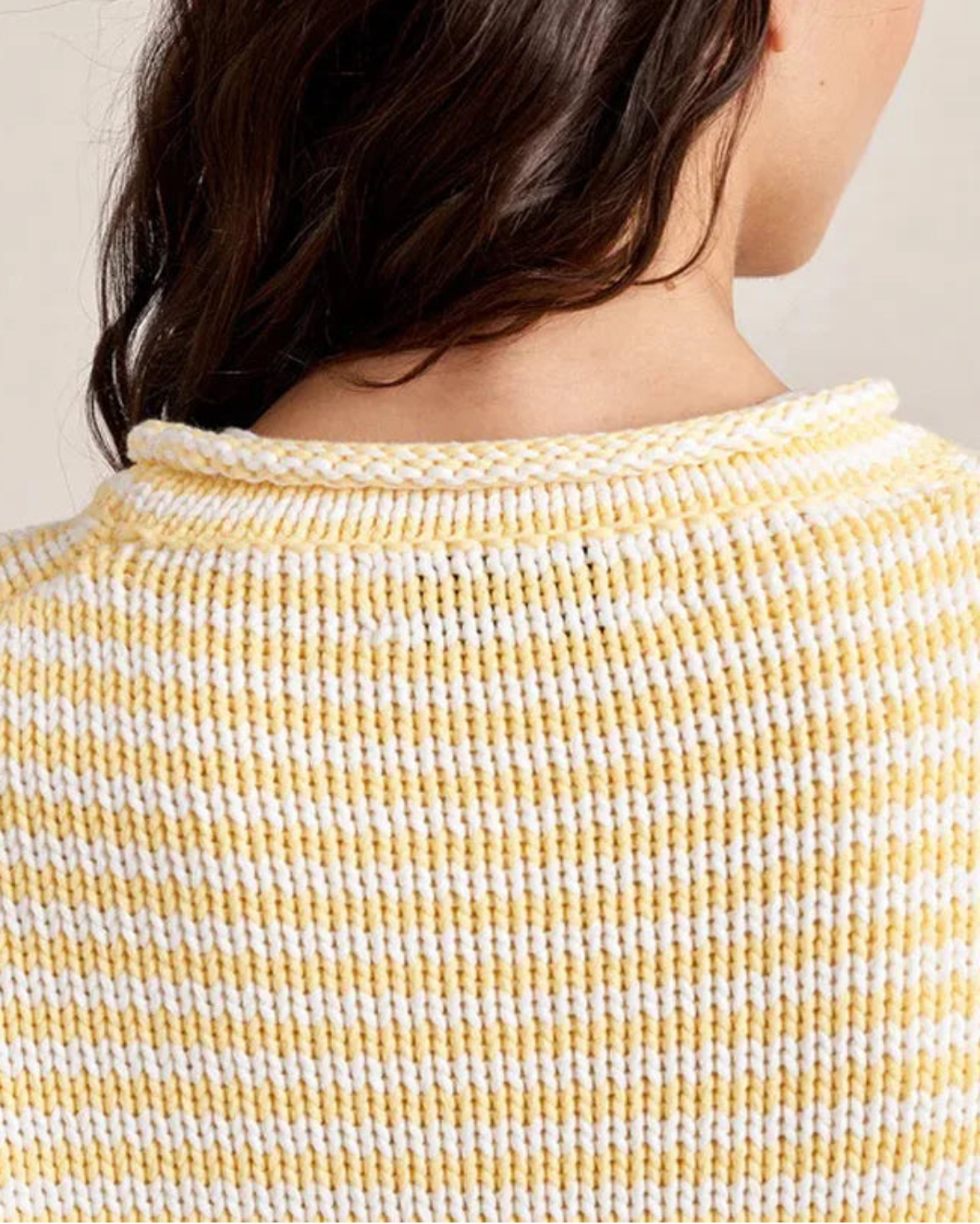 LA LIGNE Fine Stripe Mini Marina Sweater Sunshine on figure back detail