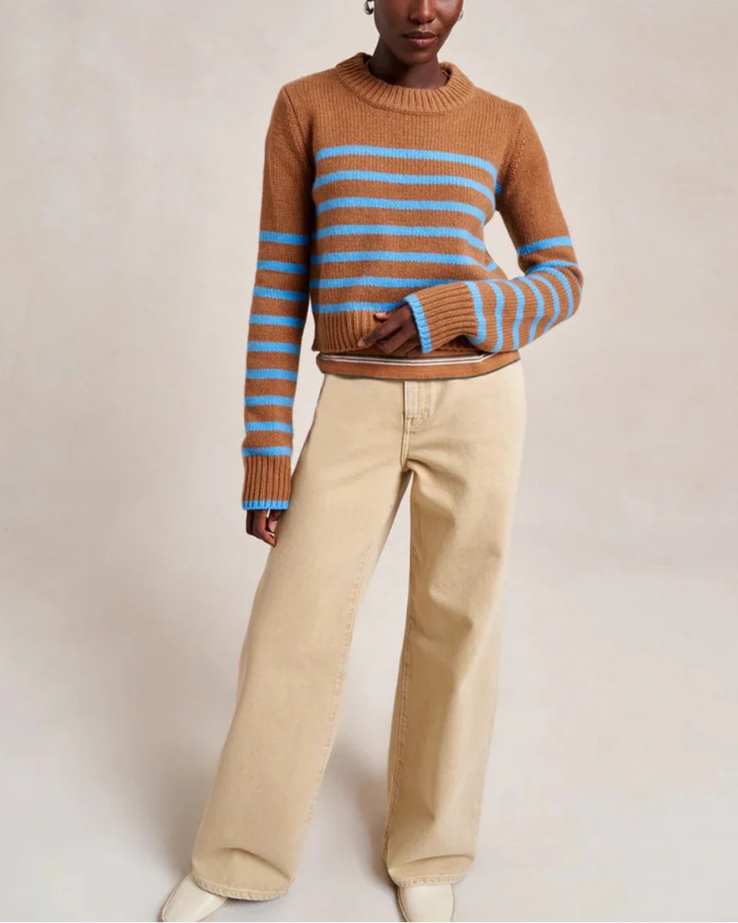LA LIGNE Mini Marin Sweater Camel/Cerulean on figure front