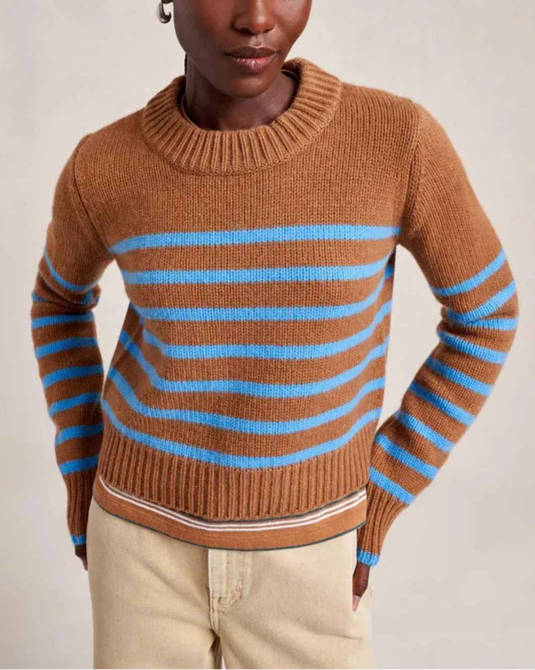 LA LIGNE Mini Marin Sweater Camel/Cerulean on figure front