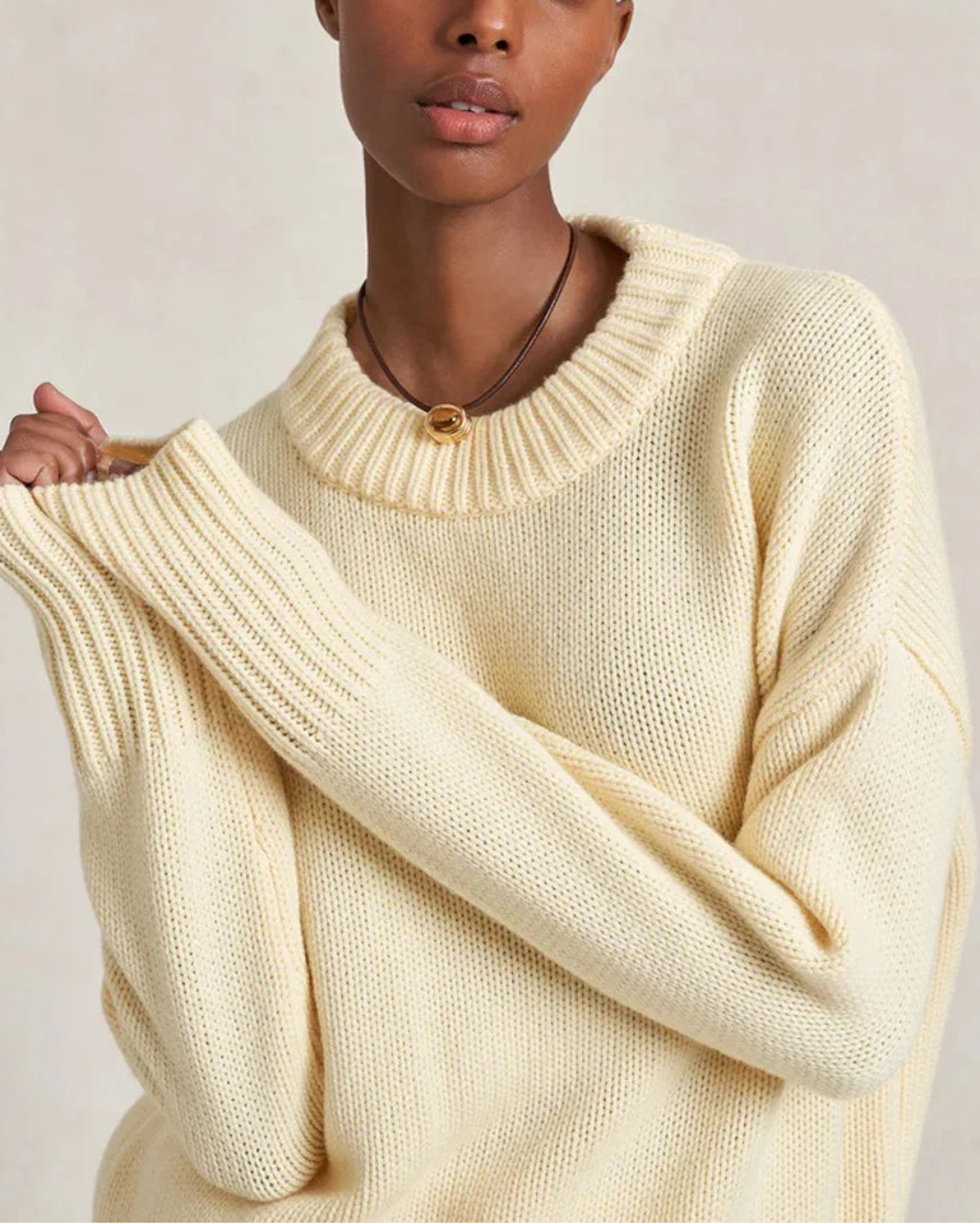 LA LIGNE Solid Marin Sweater Butter on figure front detail