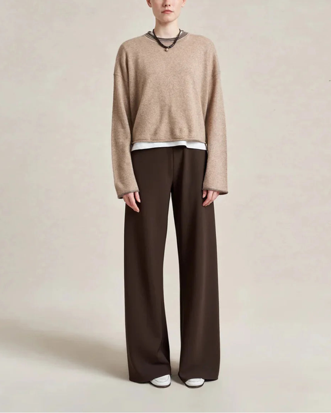 LA LIGNE dominic sweater in tan /dark tan on figure front