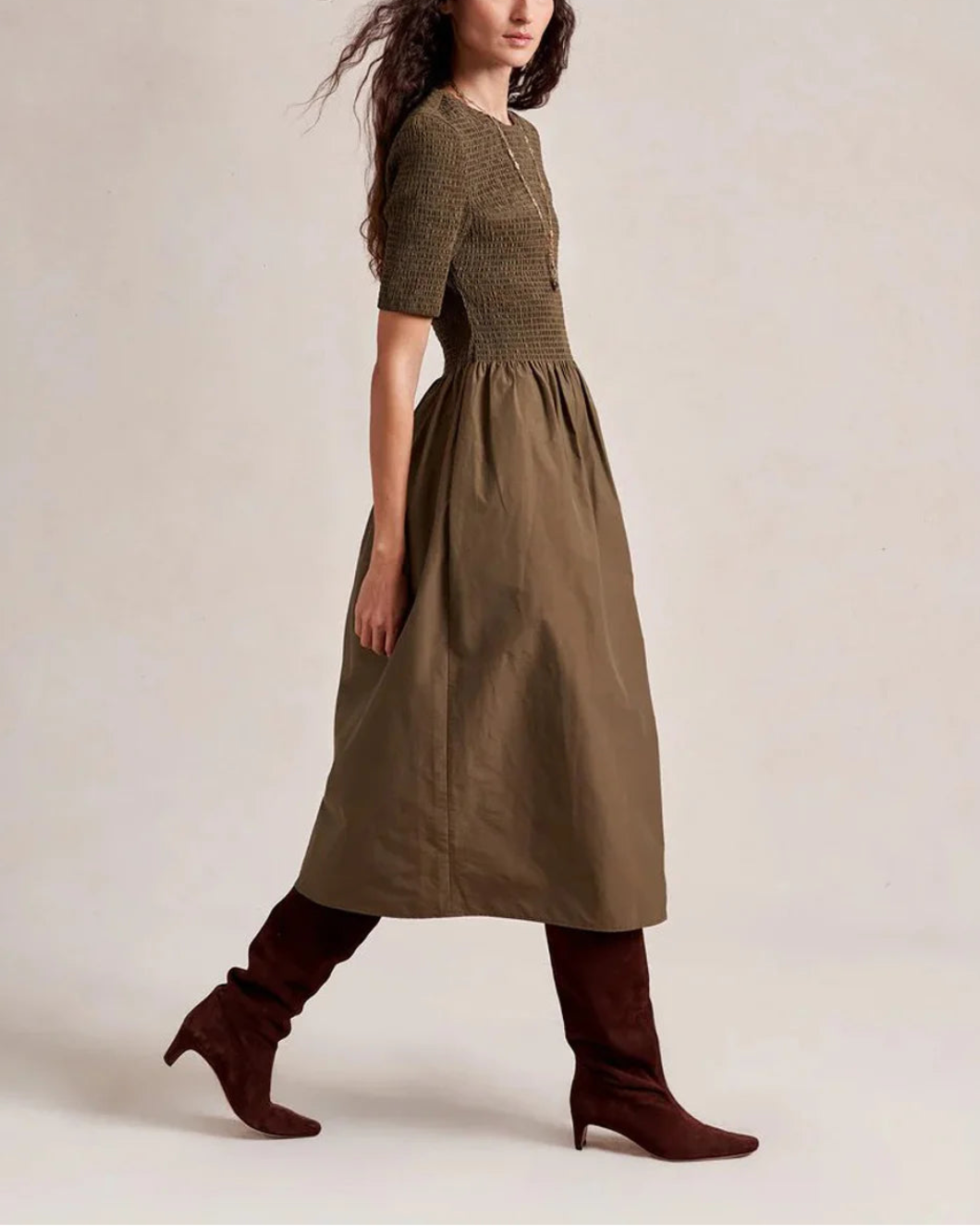 LA LIGNE jodi dress caper on figure side