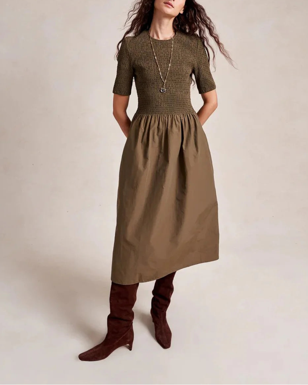 LA LIGNE jodi dress caper on figure front