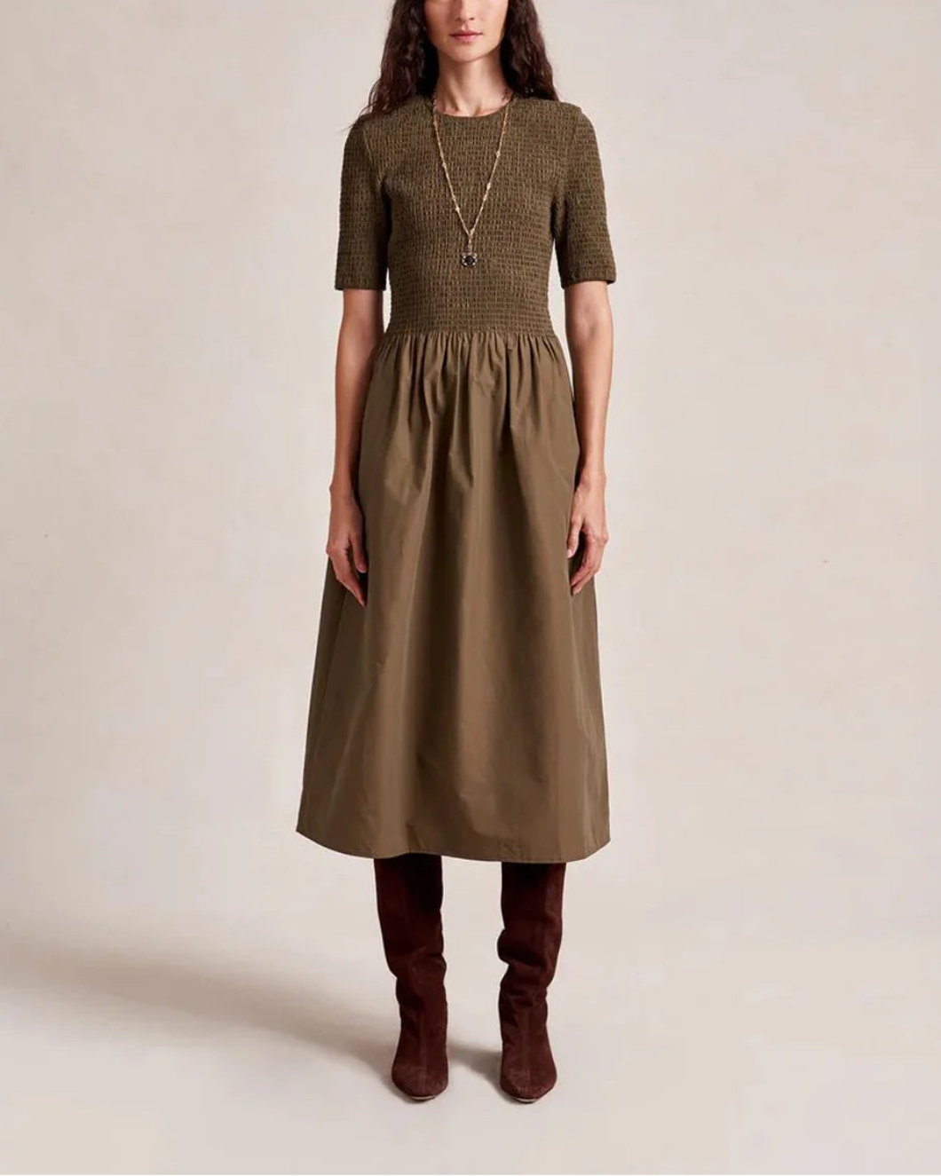 LA LIGNE jodi dress caper on figure front