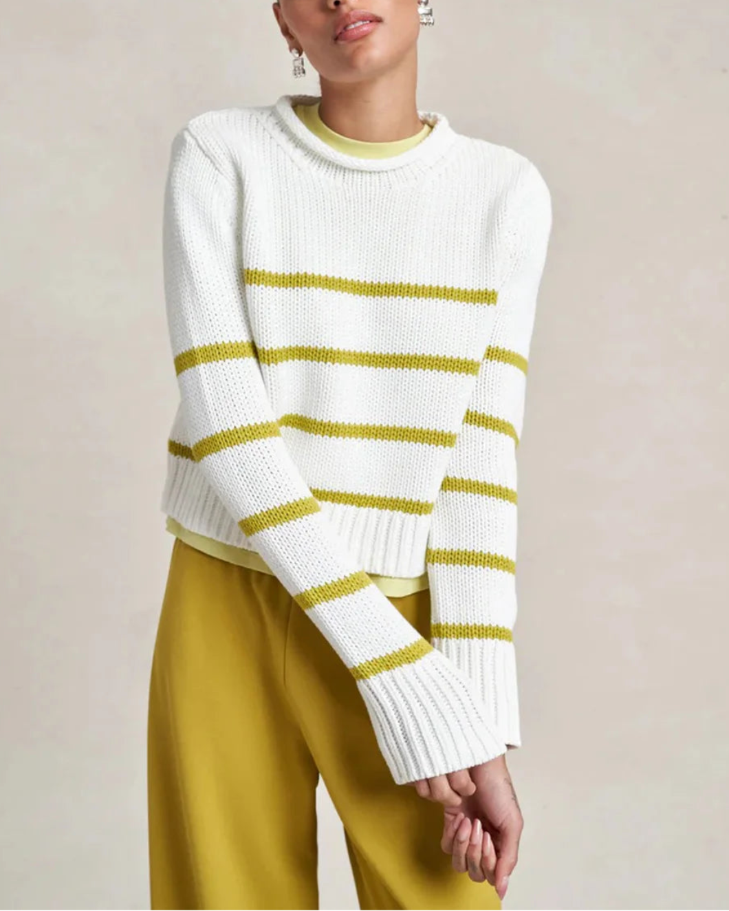 LA LIGNE mini marina sweater cream / key lime on figure front 2