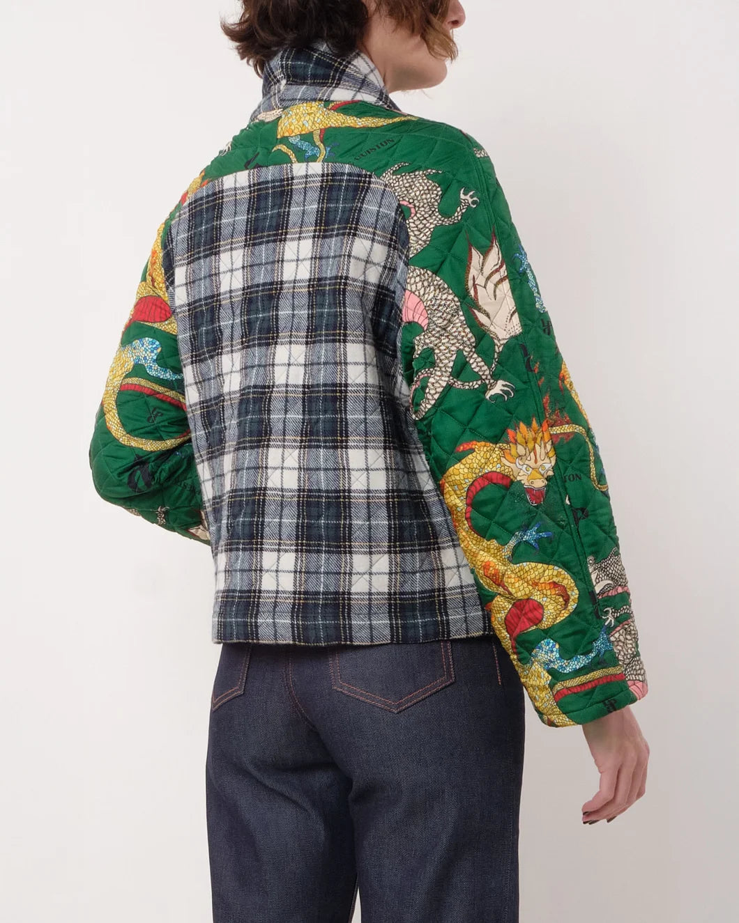 LA PRESTIC OUISTON mini mela jacket tartan dragon on figure side