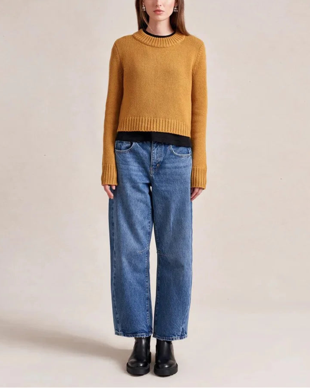 LA LIGNE solid mini marin sweater mustard on figure front