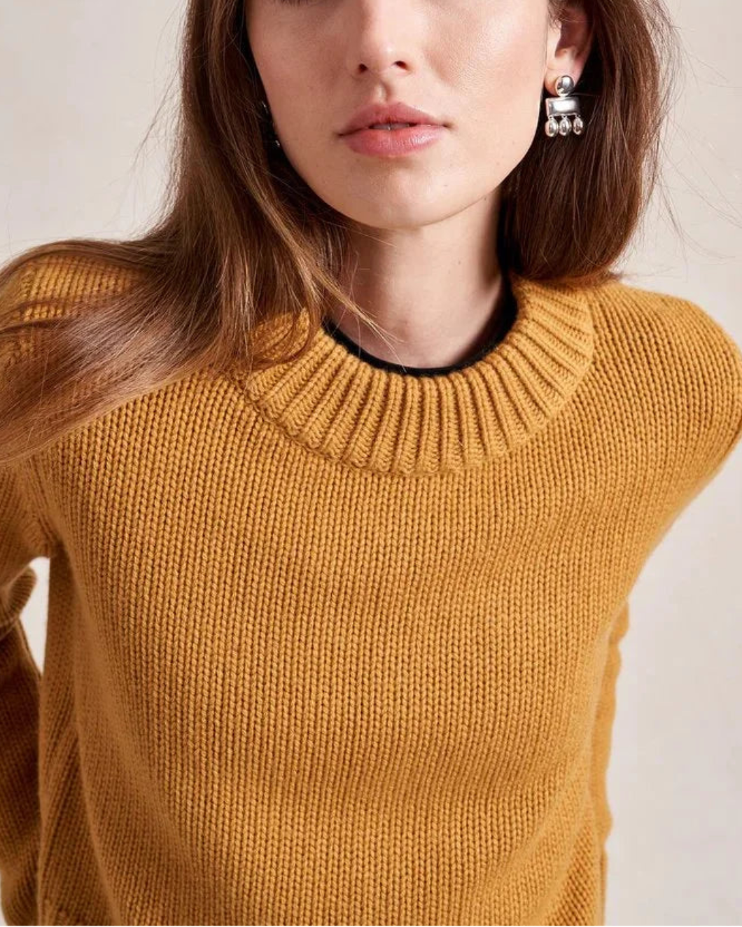 LA LIGNE solid mini marin sweater mustard on figure front detail