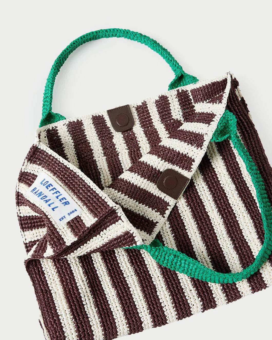 LOEFFLER RANDALL Sol Crochet Beach Tote Green/Brown/White inner detail