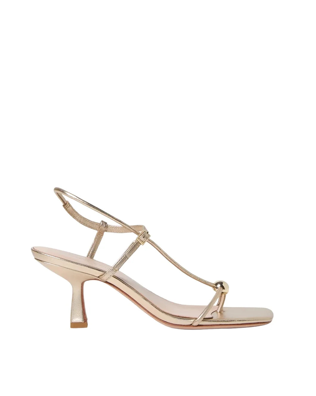 LOEFFLER RANDALL Triana Champagne Leather Mid−Heel Sandal isolated
