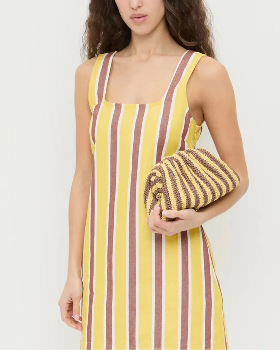 LOEFFLER RANDALL bailey brown white stripe dome clutch on figure front