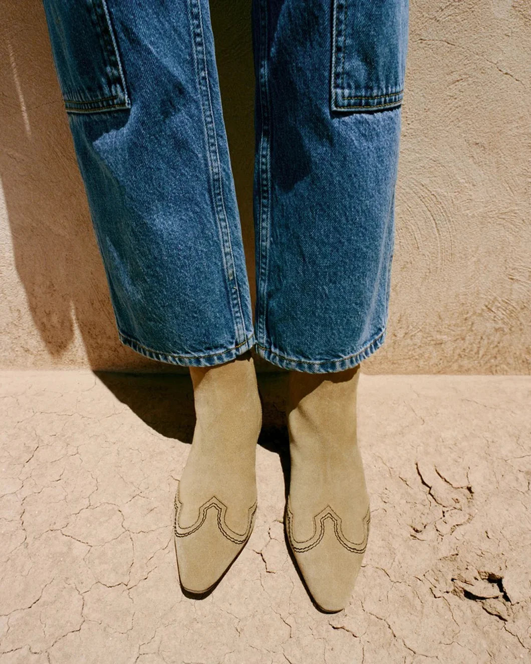 LOEFFLER RANDALL Aspen Sand Suede Ankle Boot on figure front