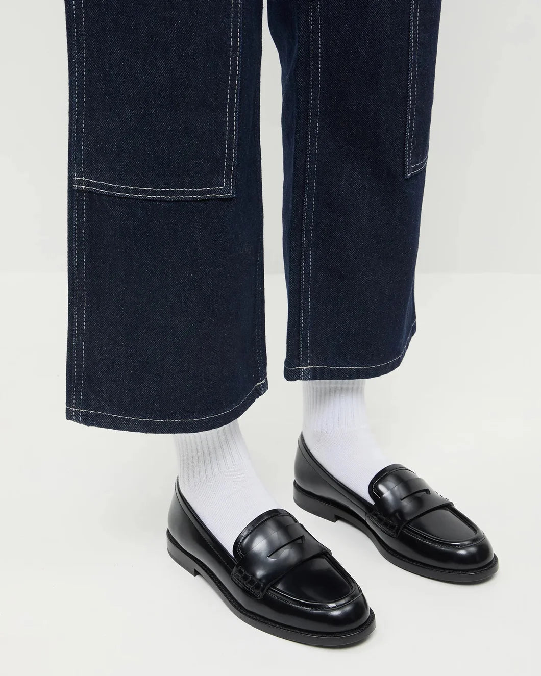 LOEFFLER RANDALL Rachel Black Leather Loafer on figure side