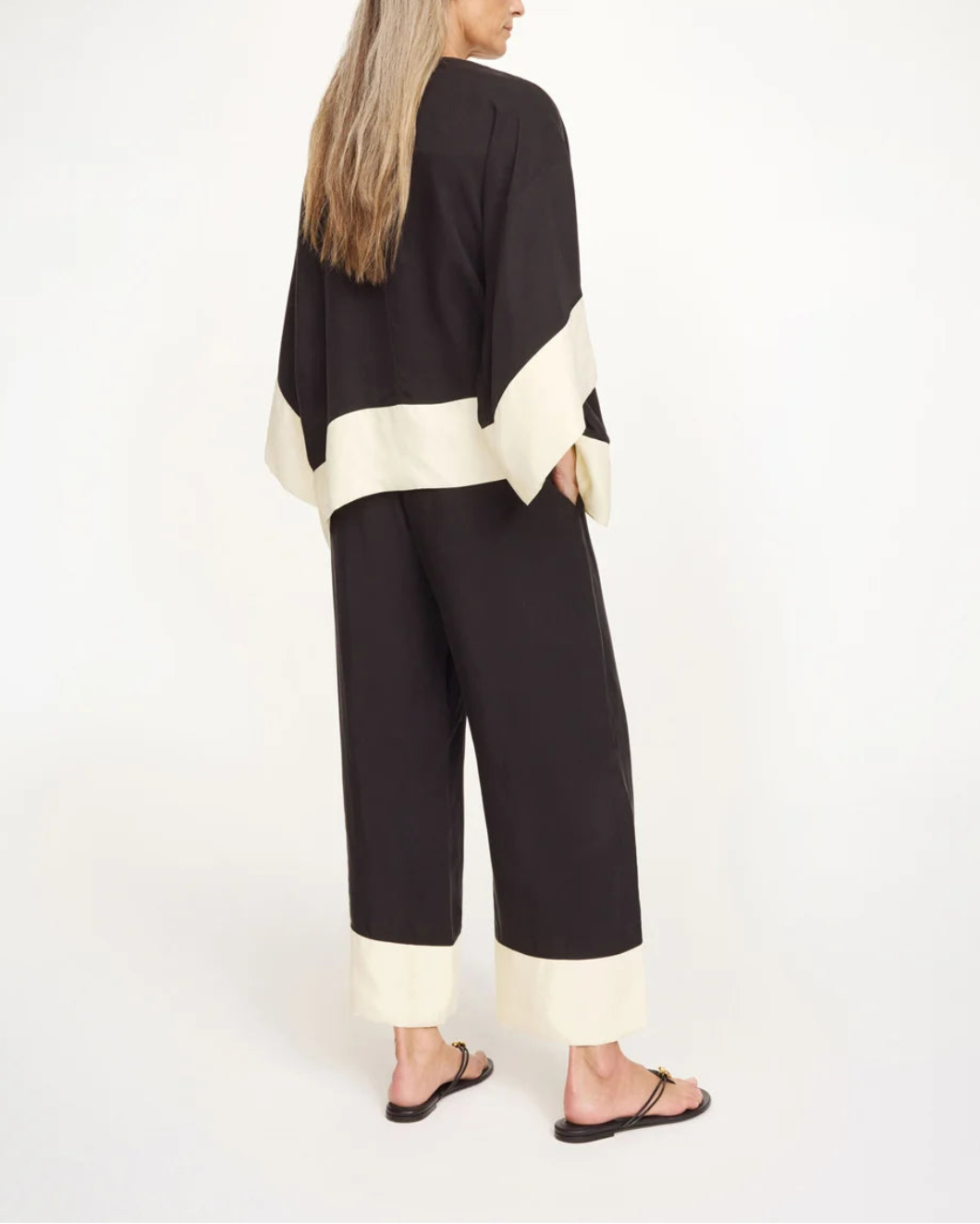 MALENE BIRGER Mirabello Wide-leg Trousers black white on figure back