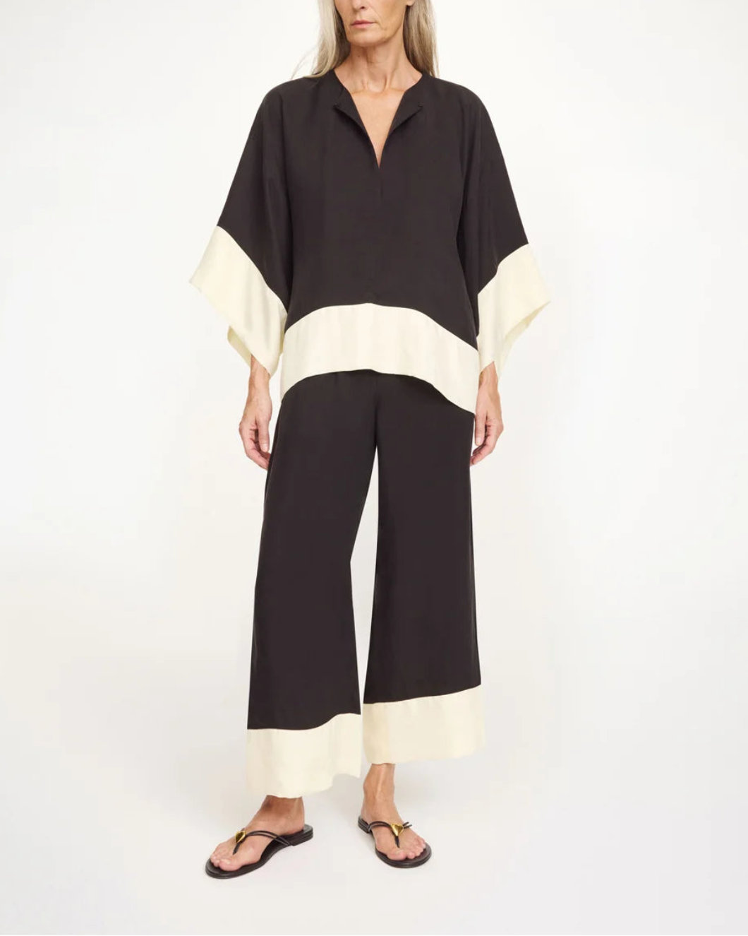 MALENE BIRGER Mirabello Wide-leg Trousers black white on figure front