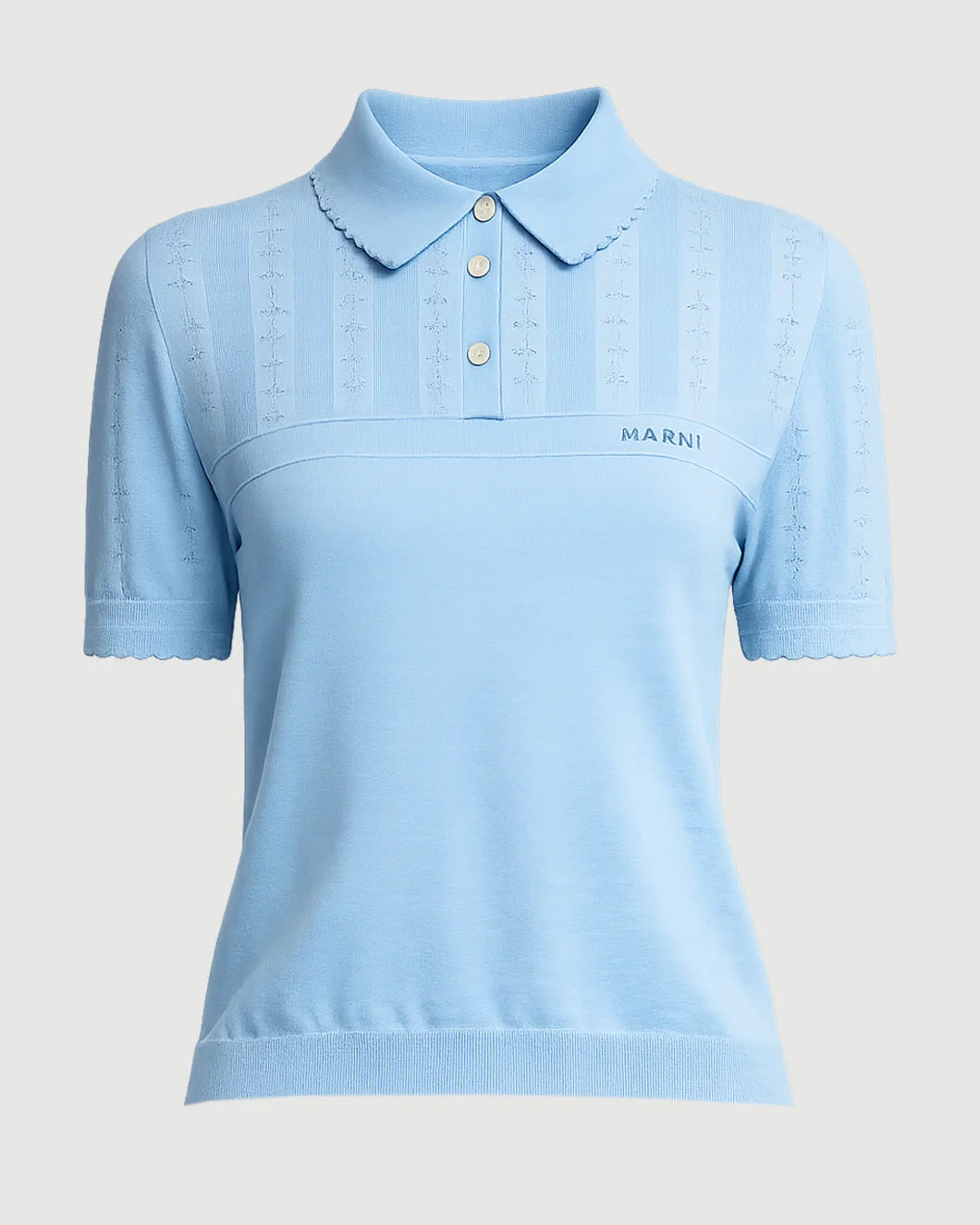 MARNI pointelle short sleeve polo blue isolated
