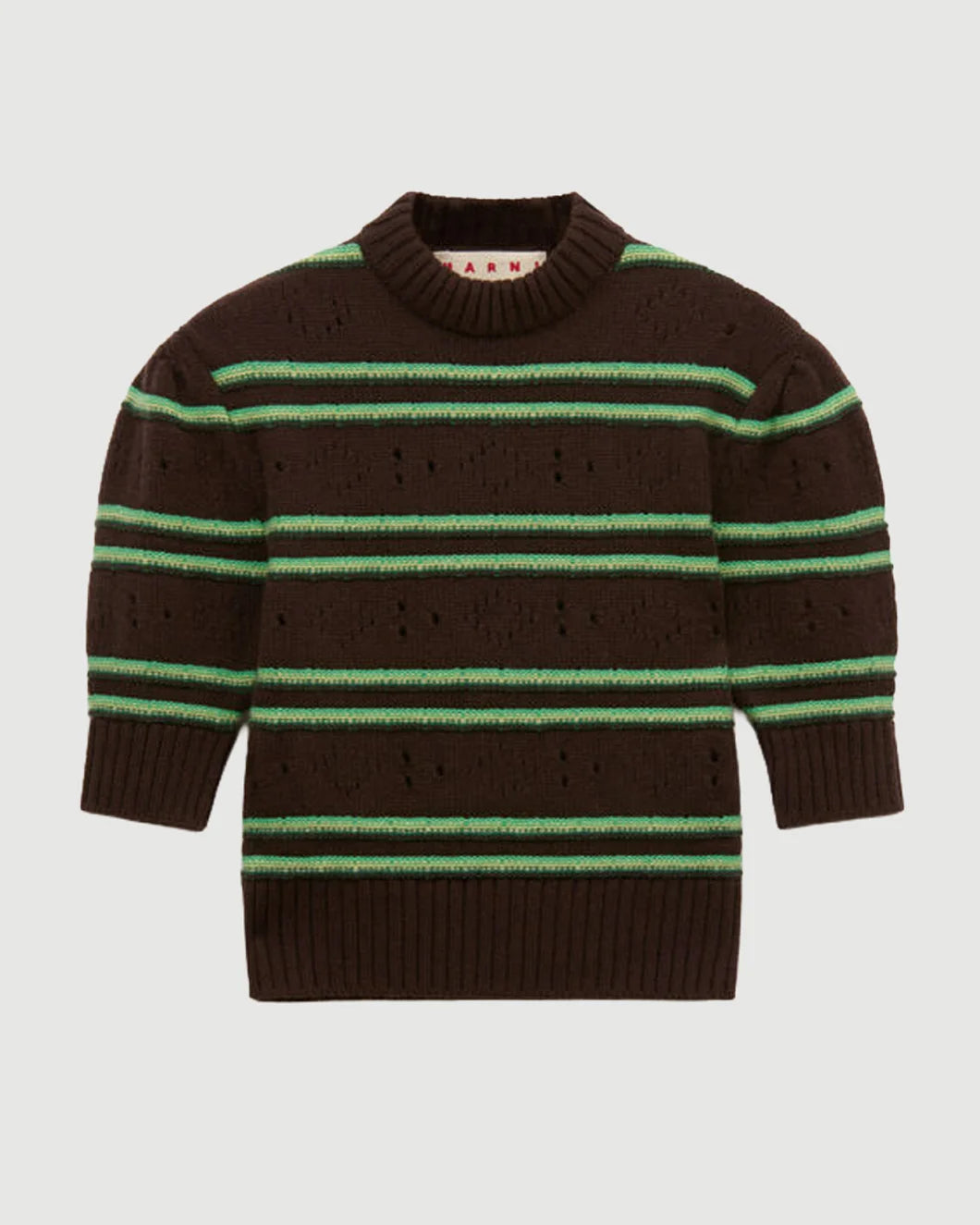 MARNI cashmere stripe roundneck sweater brown front isolated