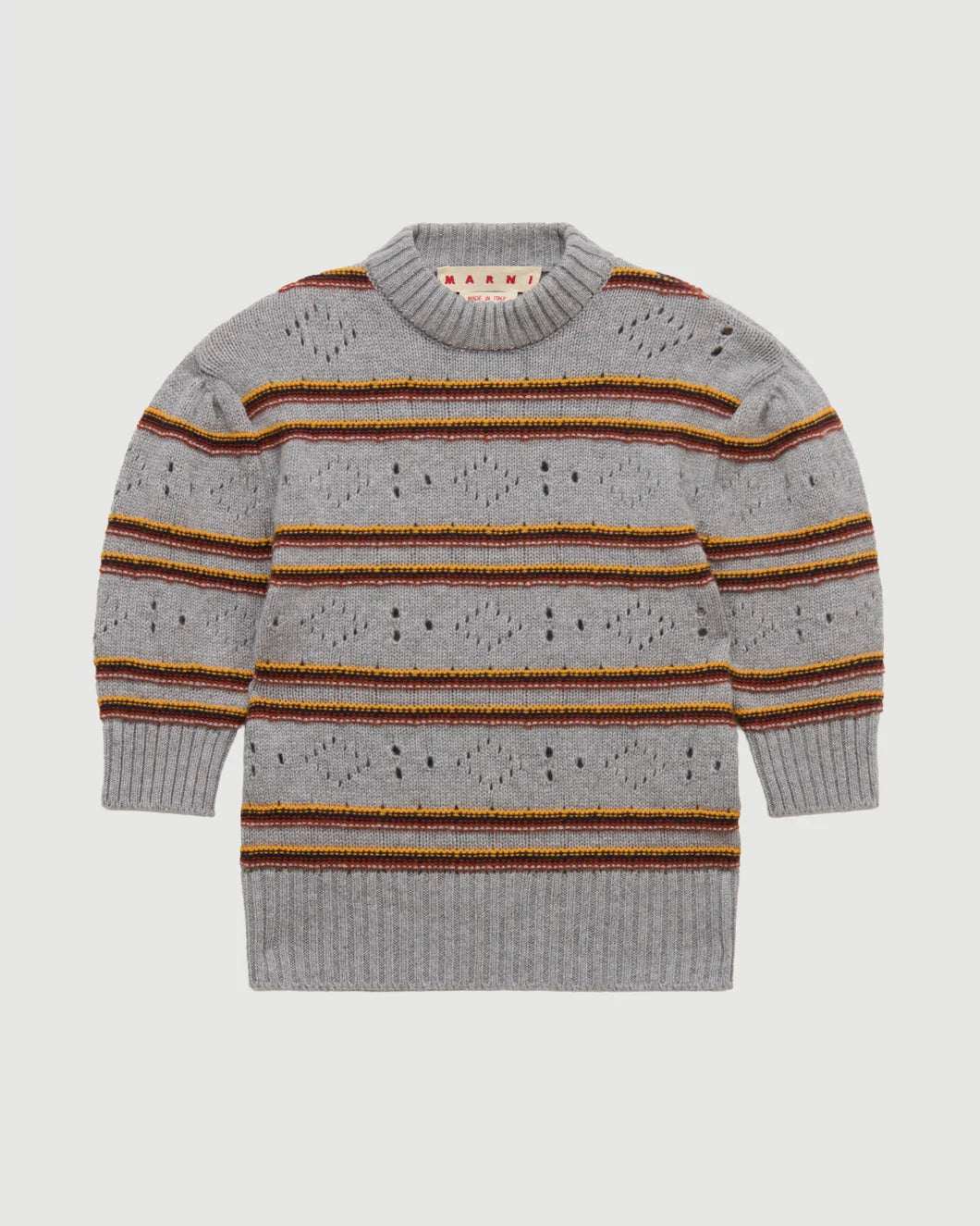 MARNI cashmere stripe roundneck sweater gray front isolated