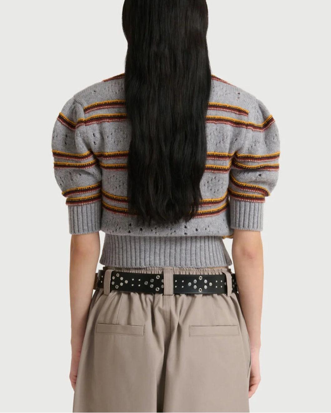 MARNI cashmere stripe roundneck sweater gray on figure back