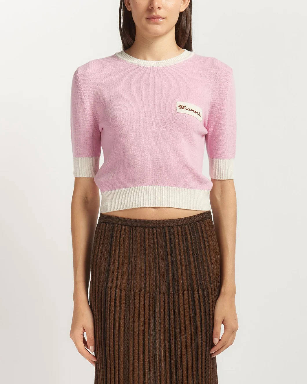 MARNI contrast roundneck sweater pink on figure front