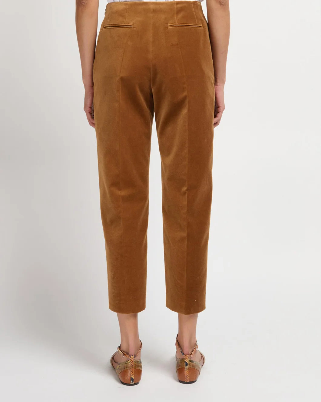 MARNI cotton velvet straight leg pants caramel on figure back