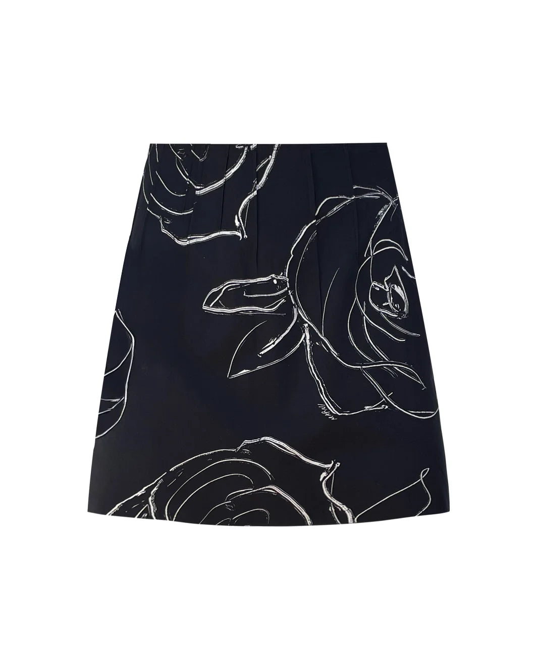 MARNI heavy poplin mini skirt black floral print front isolated