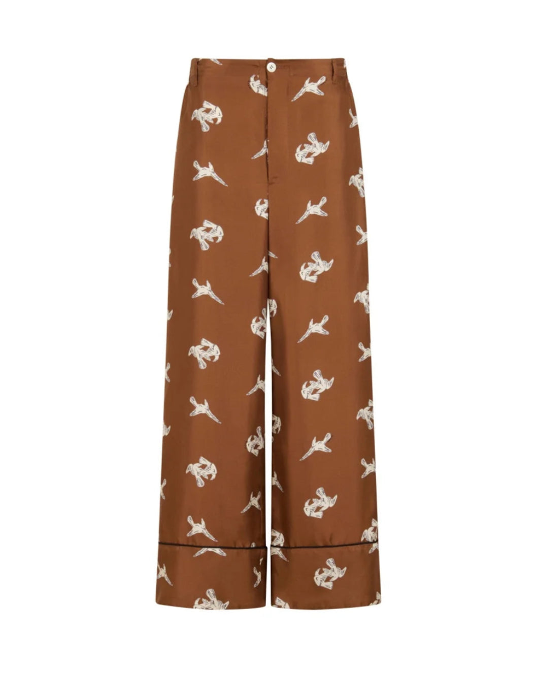 MARNI raven print wide leg trousers brown front isolated