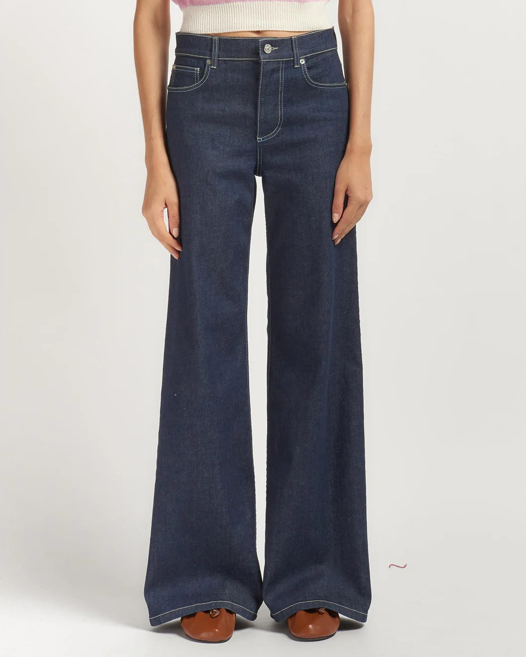 MARNI stretch denim 5 pocket trouser dark wash on figure front