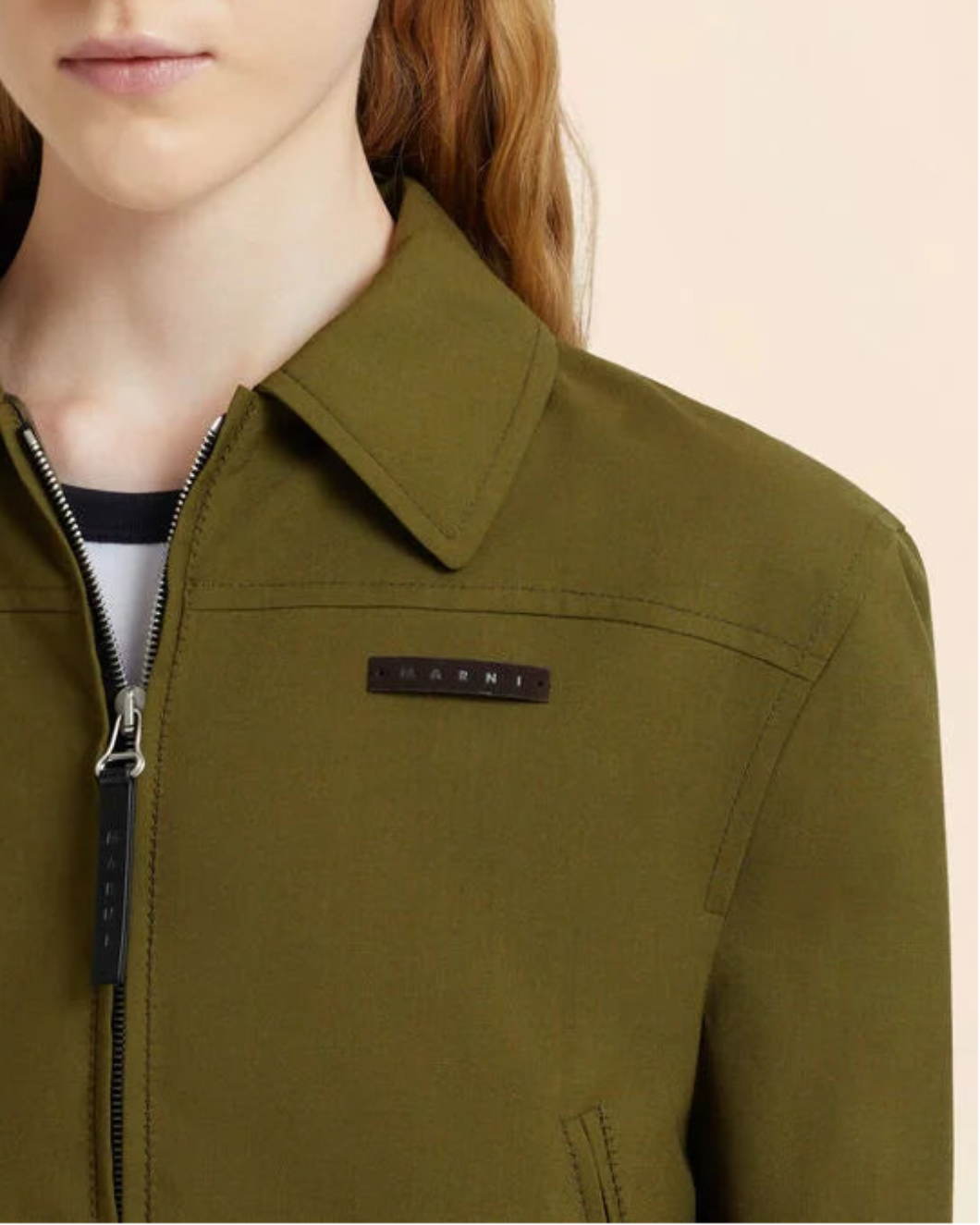 MARNI Green Tropical Wool Bomber Jacket Dusty Olive On Fig Front 2