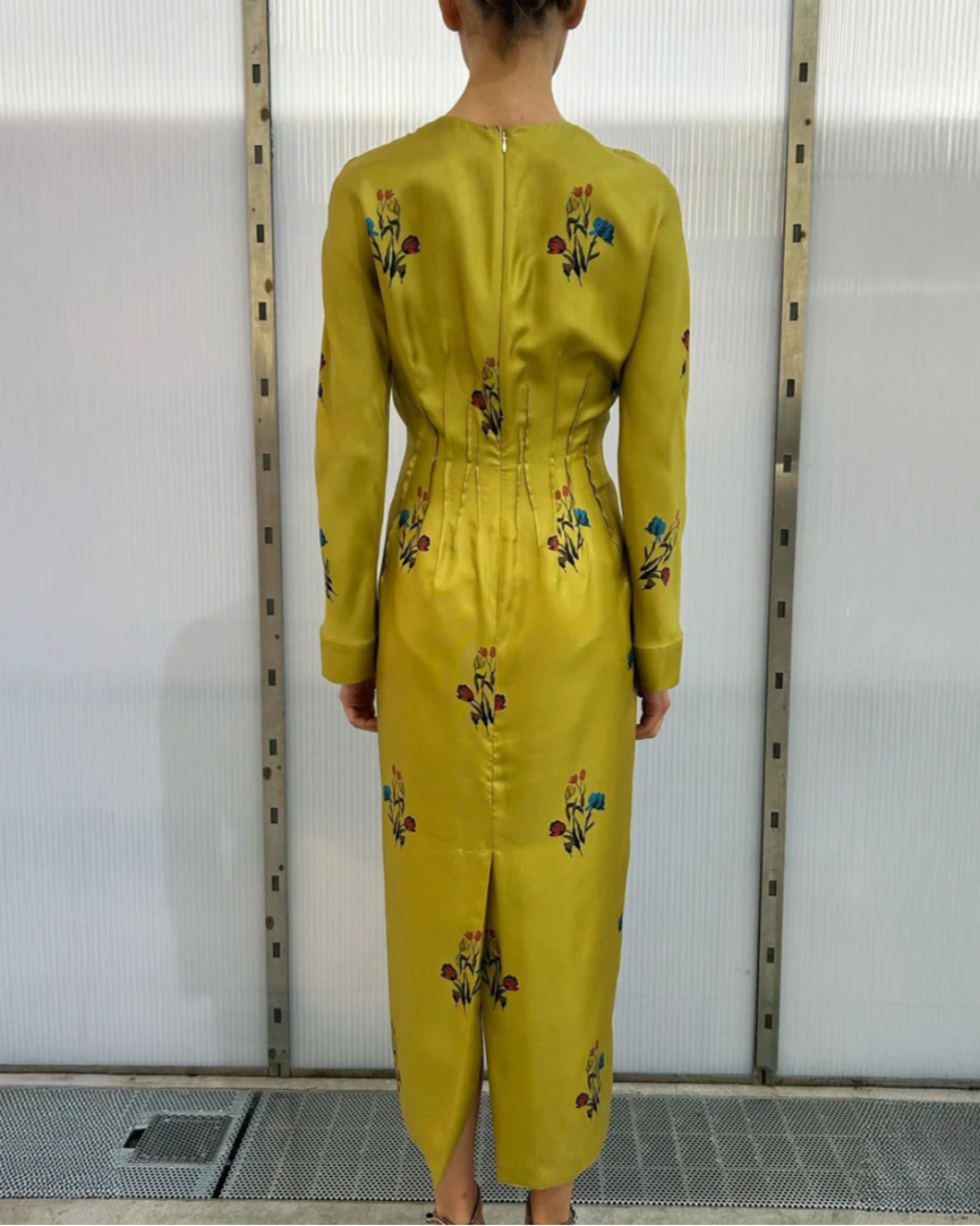 MARNI Tulip Silk Twill Printed Dress citronelle on figure back