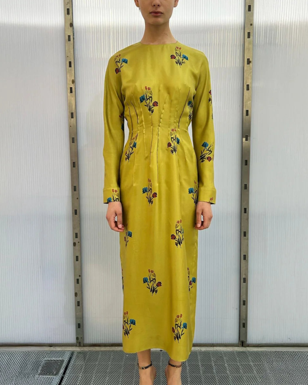 MARNI Tulip Silk Twill Printed Dress citronelle on figure front
