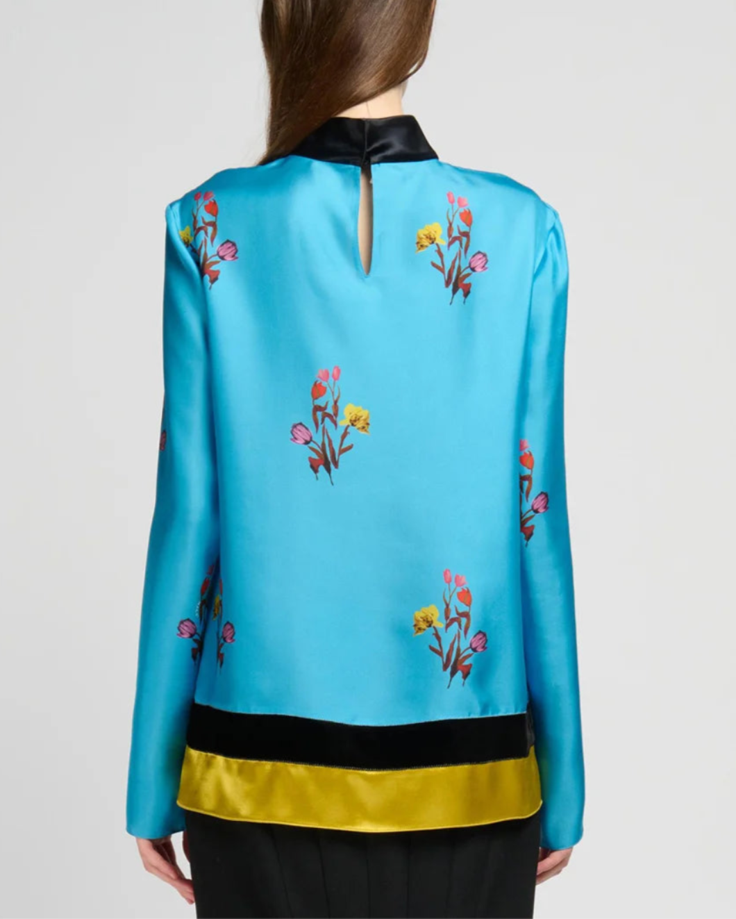 MARNI Tulip silk twill printed top blue on figure back