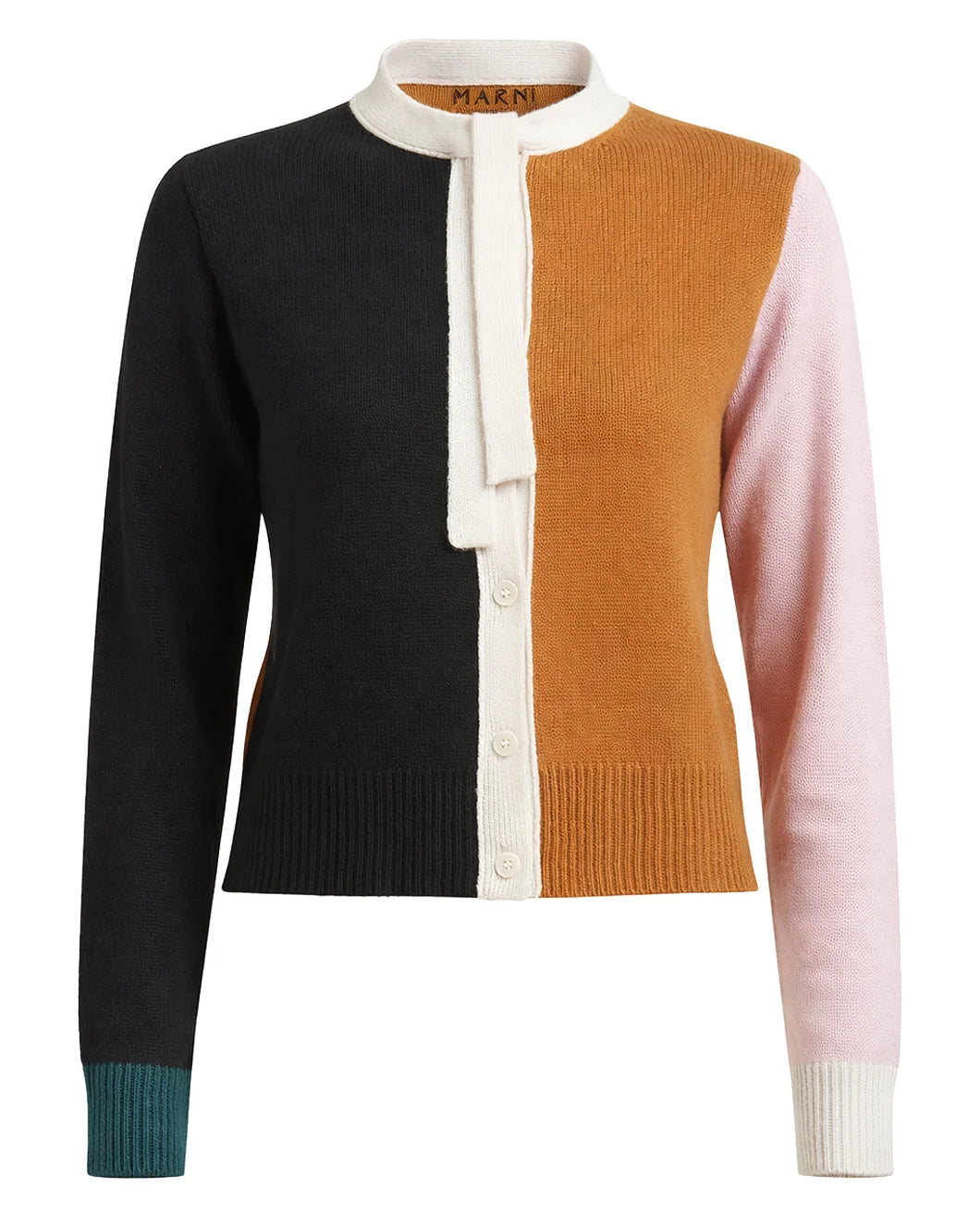 MARNI cashmere colorblock cardigan stage 5 lava front isolated