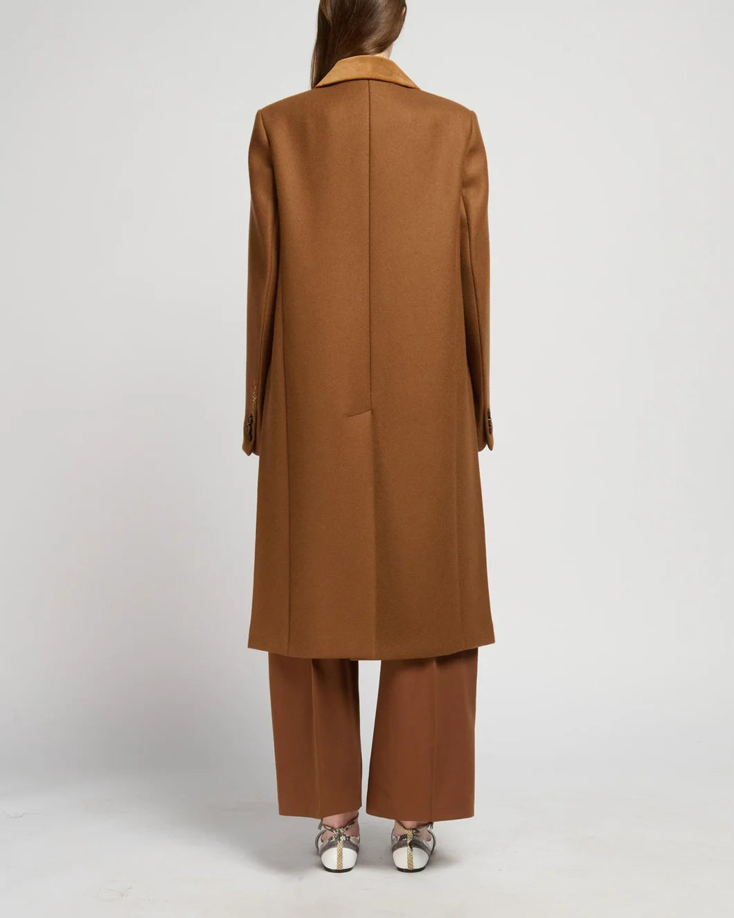 MARNI wool felt coat velvet details brown on figure back