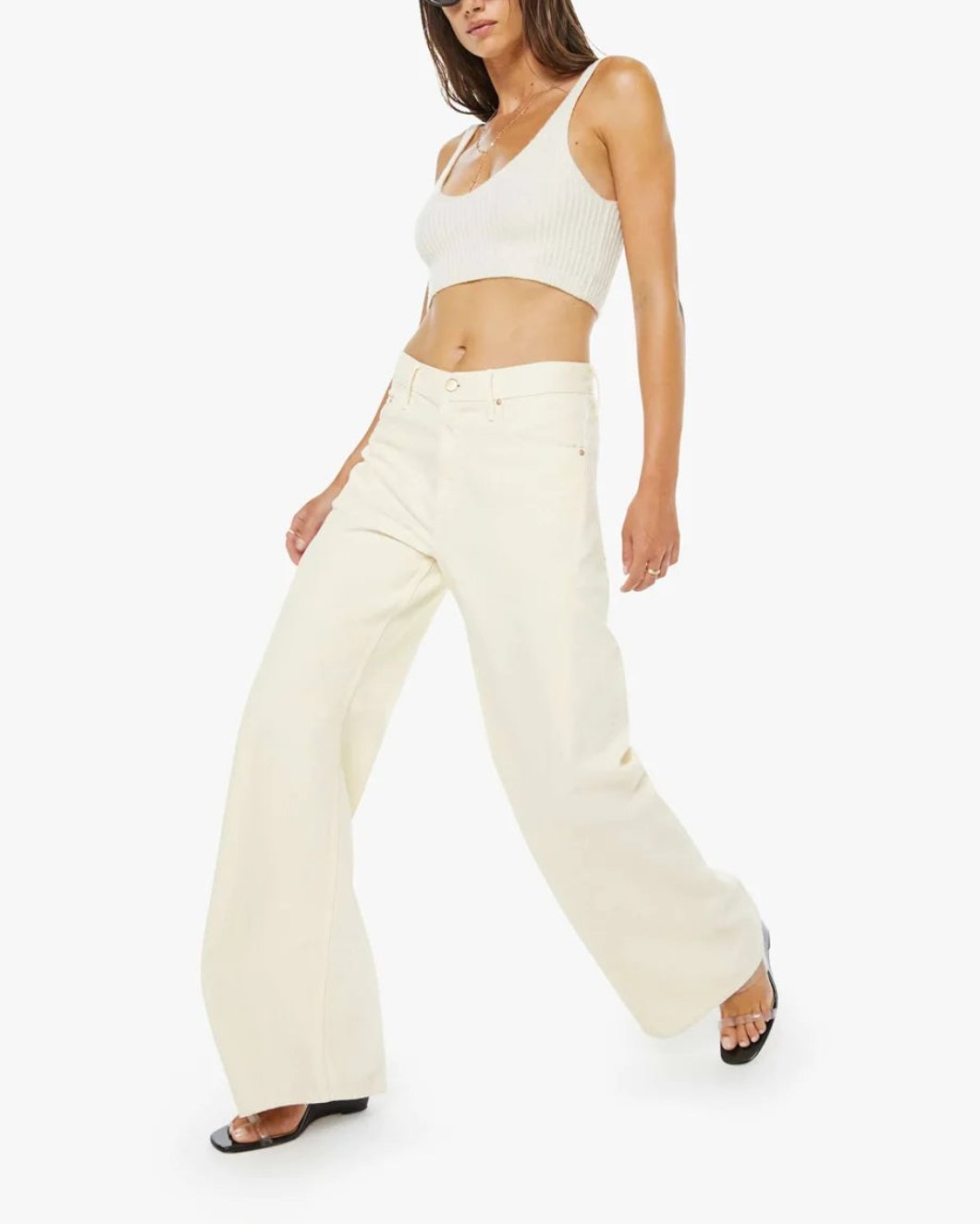 MOTHER The Lemon Twist Sneak Natural on figure side