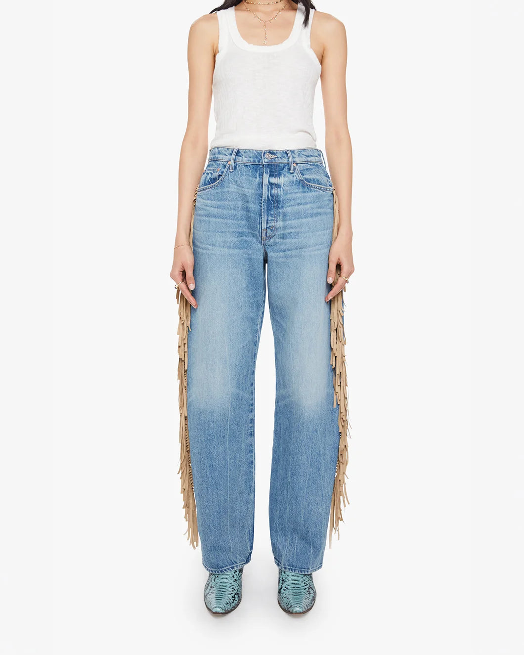 MOTHER folk star fringe half pipe button sneak on figure front