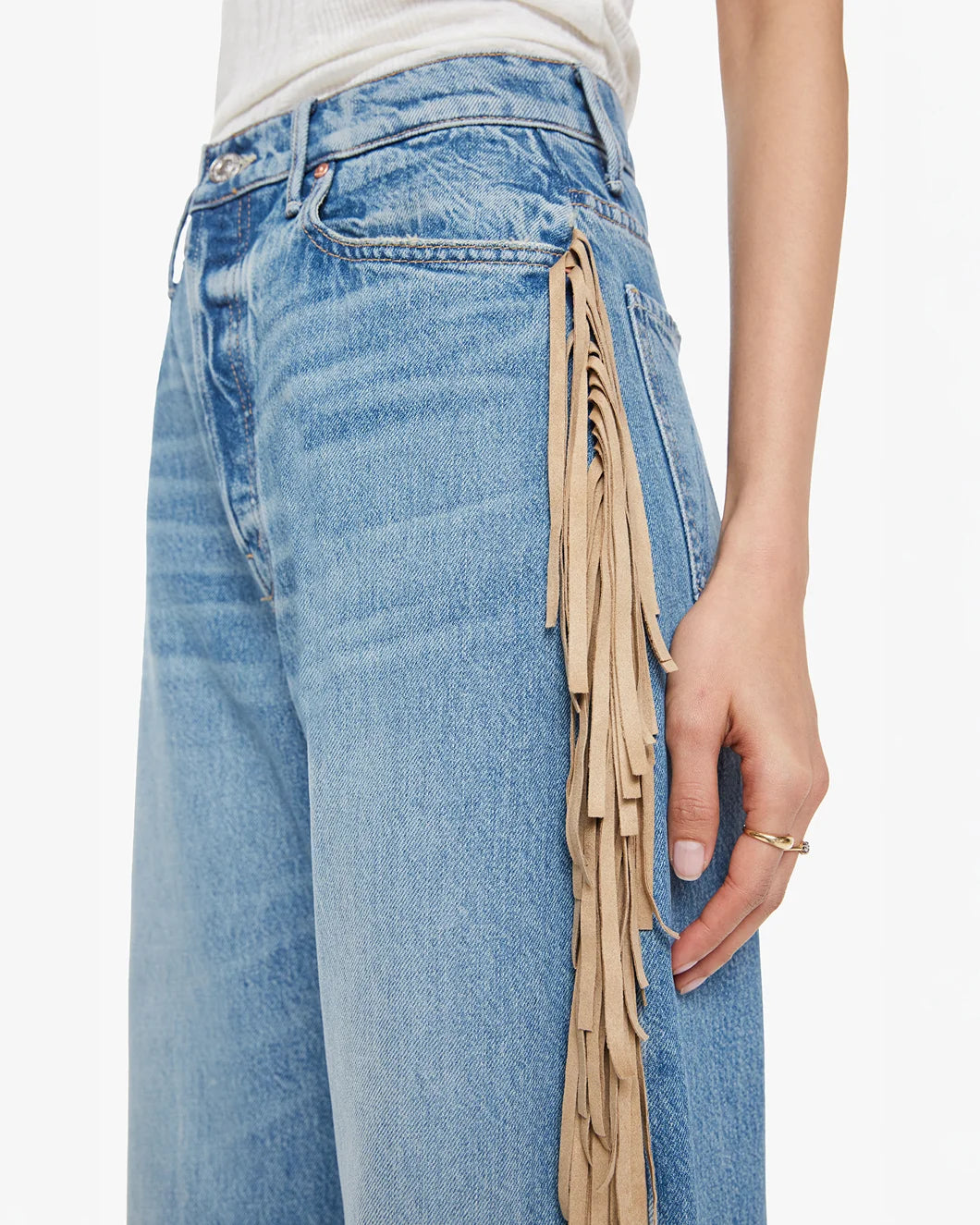 MOTHER folk star fringe half pipe button sneak on figure detail