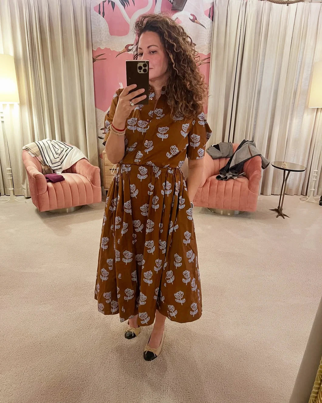 Marni poplin short sleeve shirt brown on figure front