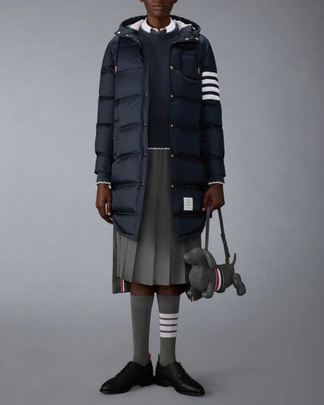 THOM BROWNE Merino Wool Holiday Hector Pullover Navy On Fig Front2