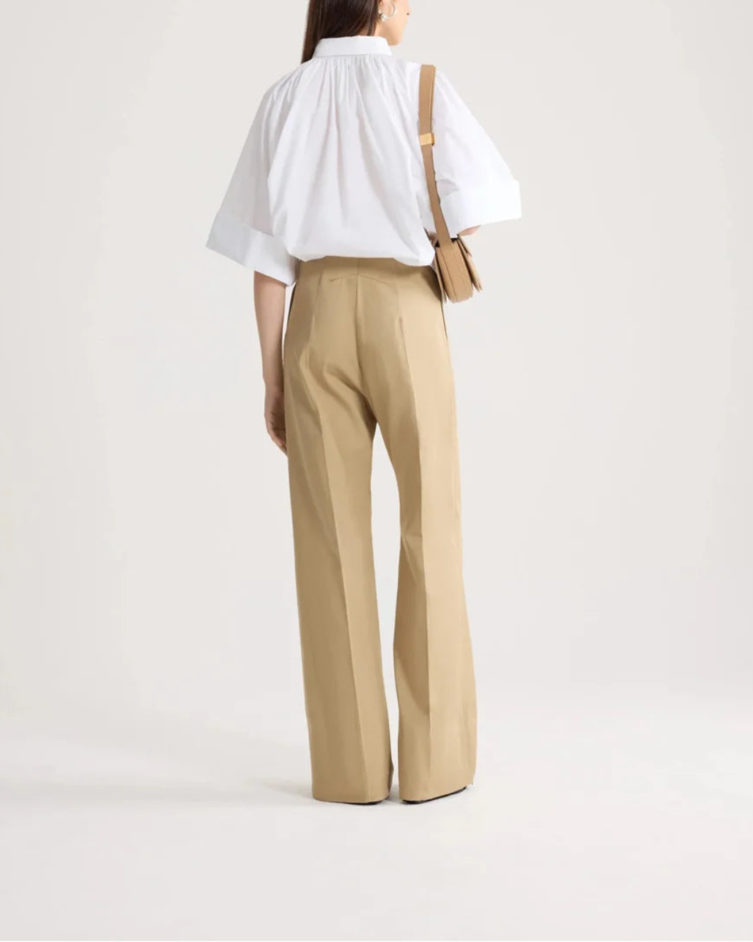 PATOU Organic Cotton Voluminous Short-Sleeved Blouse white on figure back