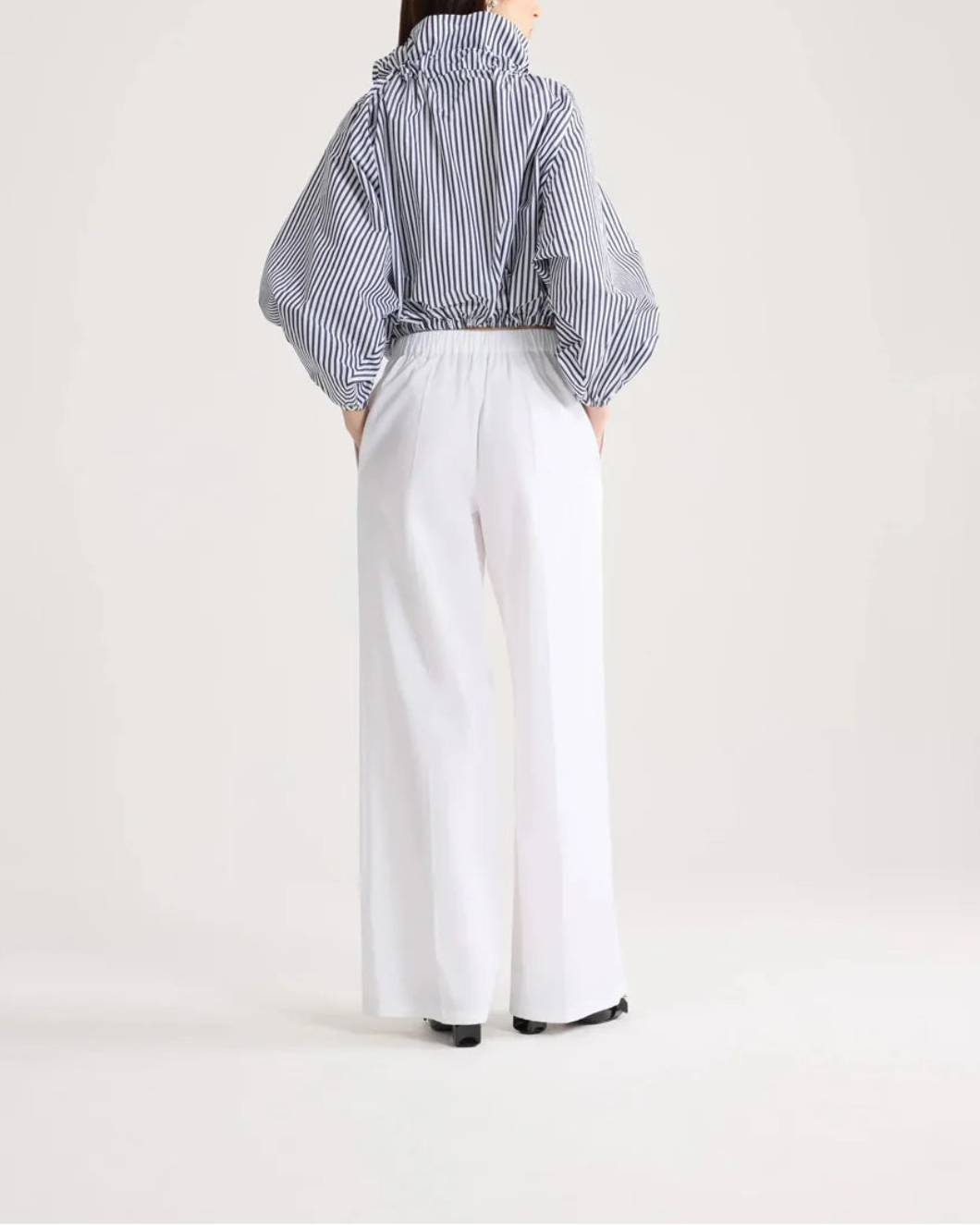 PATOU Recycled Faille Long Sleeve Crop Top offshore stripes on figure back