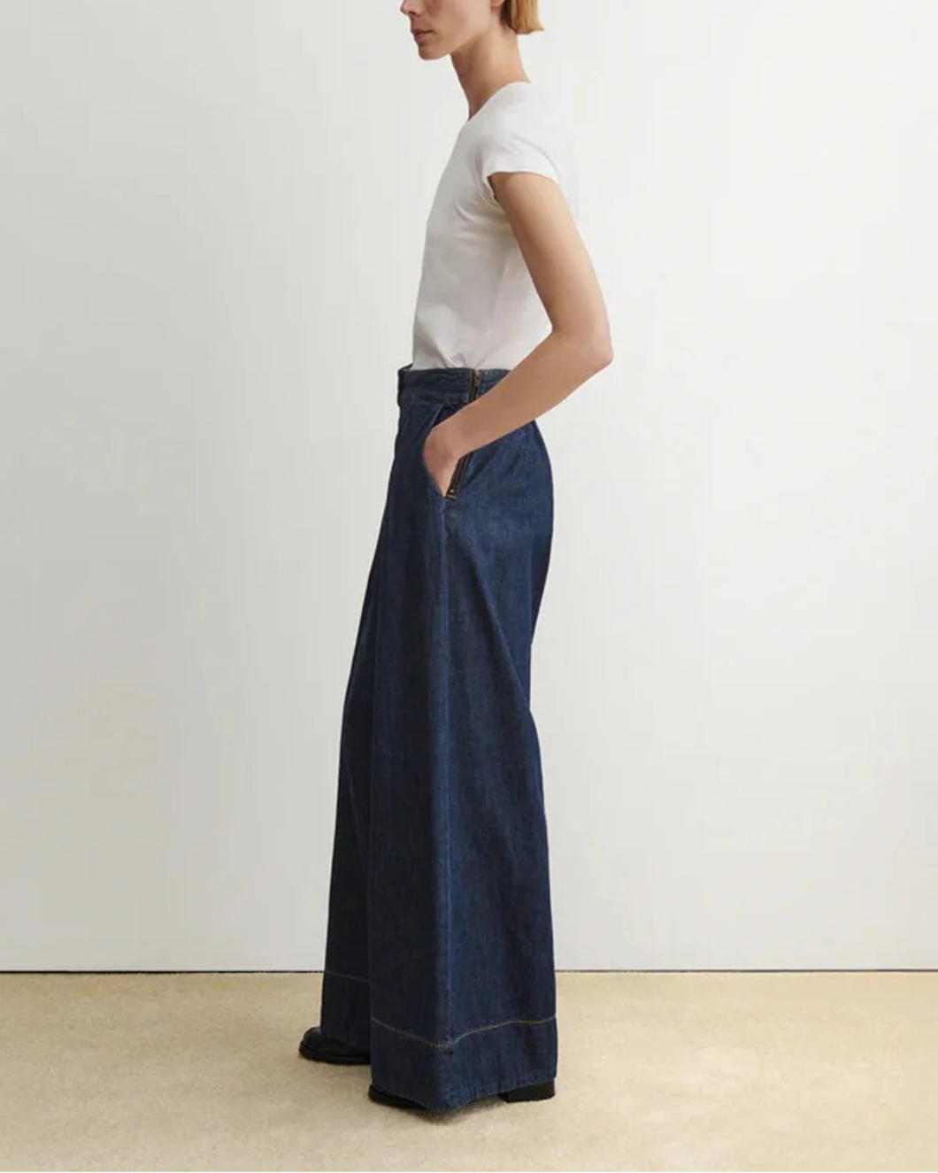 RACHEL COMEY Coxcone pant dark indigo on figure side 1
