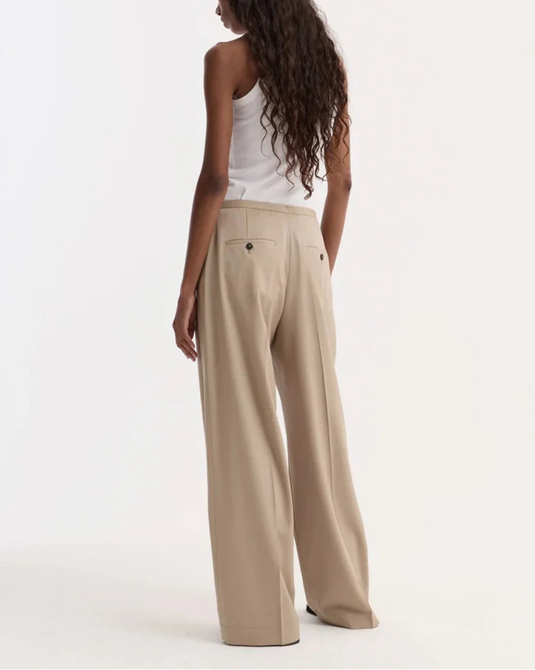 ROHE Relaxed Drawstring Trousers-Beige on figure back