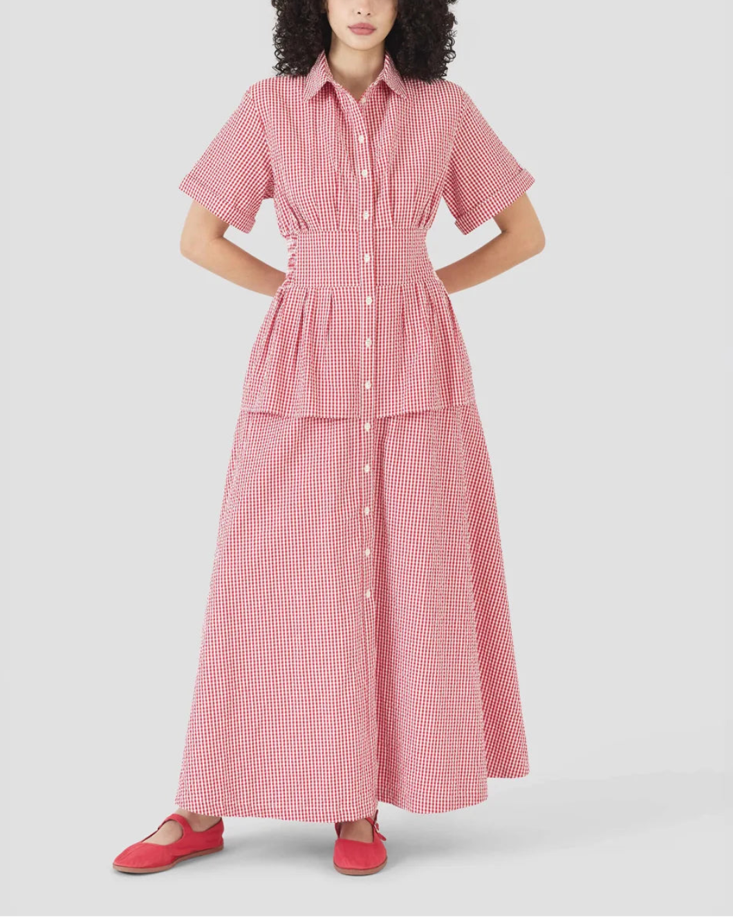 ROSIE ASSOULIN boogie woogie bugle bot dresss red gingham on figure front